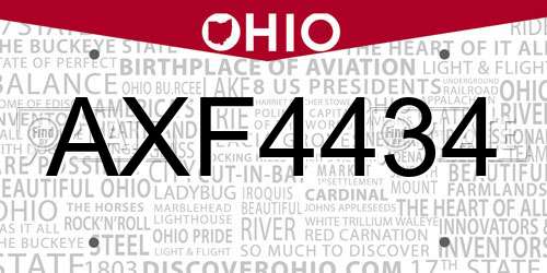 AXF4434 Ohio License Plate
