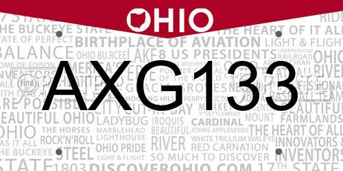 AXG133 Ohio License Plate