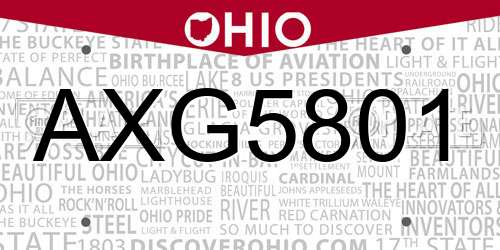 AXG5801 Ohio License Plate