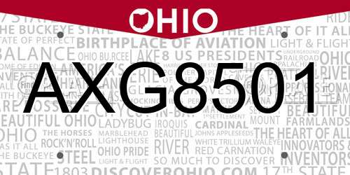 AXG8501 Ohio License Plate