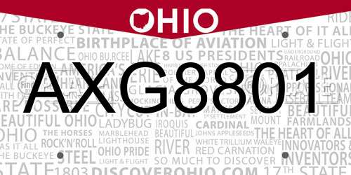 AXG8801 Ohio License Plate