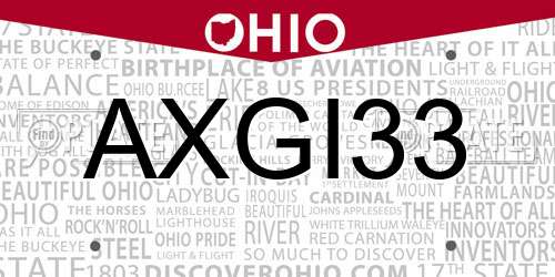 AXGI33 Ohio License Plate