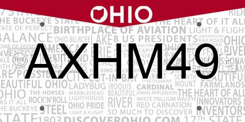 AXHM49 Ohio License Plate