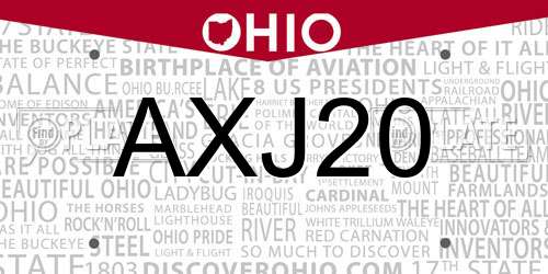 AXJ20 Ohio License Plate