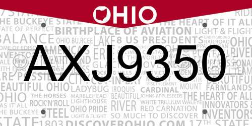 AXJ9350 Ohio License Plate