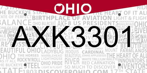 AXK3301 Ohio License Plate