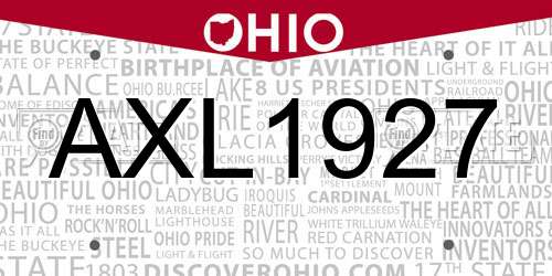 AXL1927 Ohio License Plate