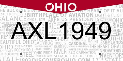 AXL1949 Ohio License Plate