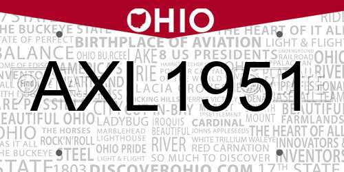 AXL1951 Ohio License Plate