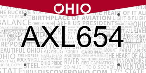 AXL654 Ohio License Plate