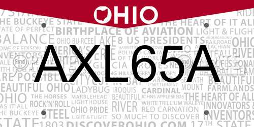 AXL65A Ohio License Plate