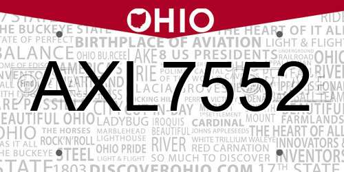 AXL7552 Ohio License Plate