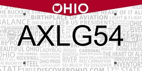 AXLG54 Ohio License Plate
