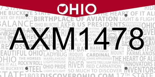 AXM1478 Ohio License Plate