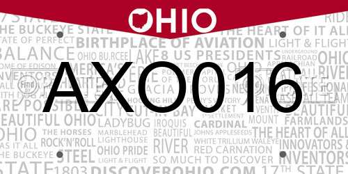AXO016 Ohio License Plate