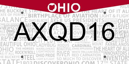 AXQD16 Ohio License Plate