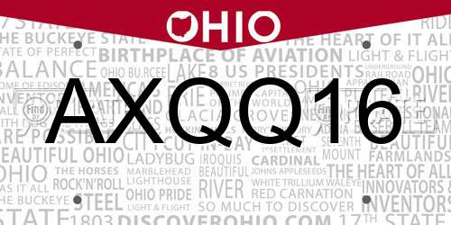 AXQQ16 Ohio License Plate