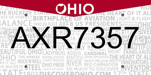 AXR7357 Ohio License Plate