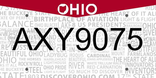 AXY9075 Ohio License Plate
