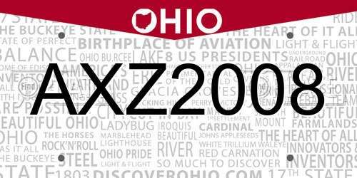 AXZ2008 Ohio License Plate