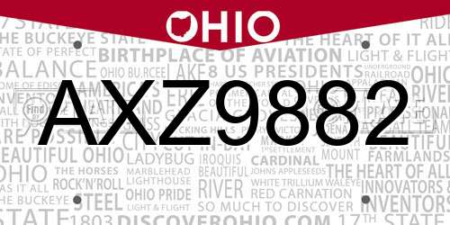AXZ9882 Ohio License Plate