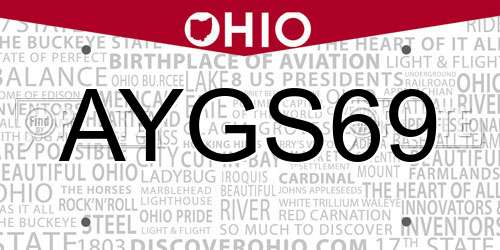 AYGS69 Ohio License Plate