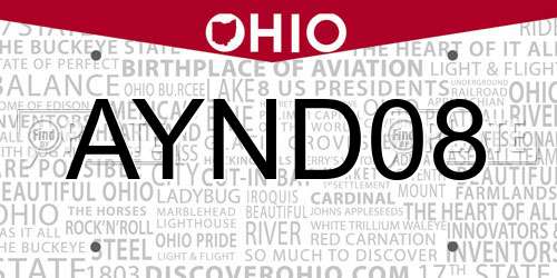 AYND08 Ohio License Plate