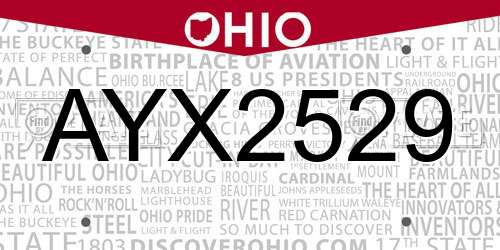 AYX2529 Ohio License Plate