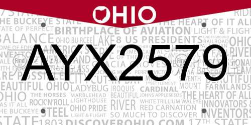 AYX2579 Ohio License Plate