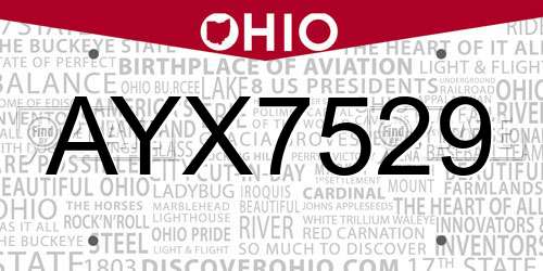 AYX7529 Ohio License Plate