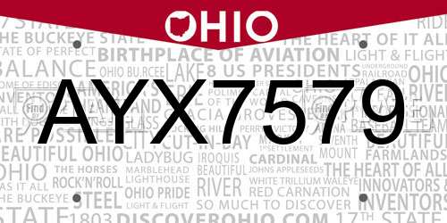 AYX7579 Ohio License Plate