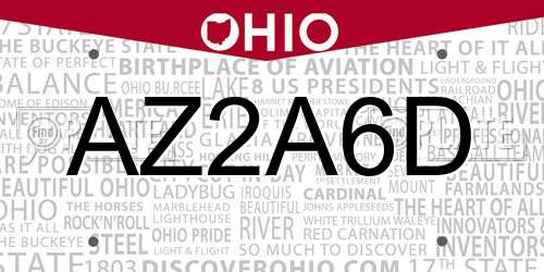 AZ2A6D Ohio License Plate