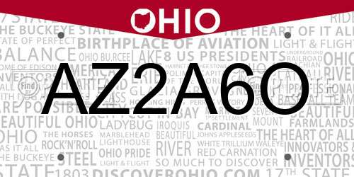 AZ2A6O Ohio License Plate