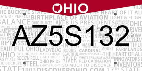 AZ5S132 Ohio License Plate