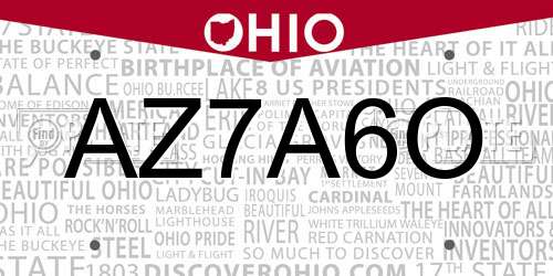 AZ7A6O Ohio License Plate