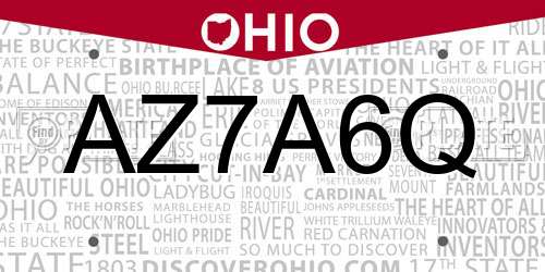 AZ7A6Q Ohio License Plate
