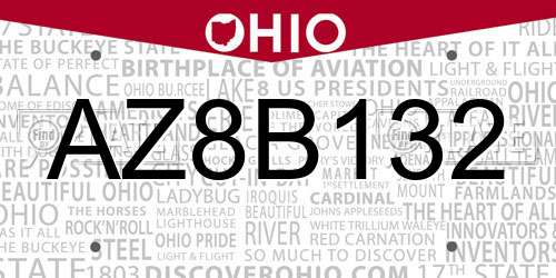 AZ8B132 Ohio License Plate