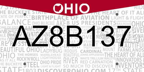 AZ8B137 Ohio License Plate