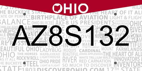 AZ8S132 Ohio License Plate