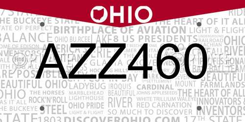 AZZ460 Ohio License Plate