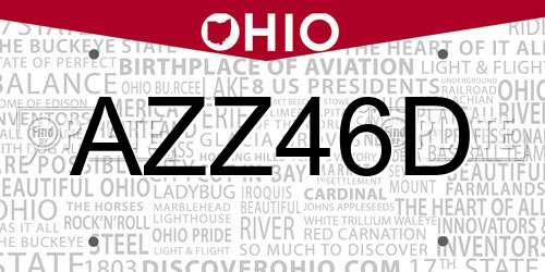 AZZ46D Ohio License Plate