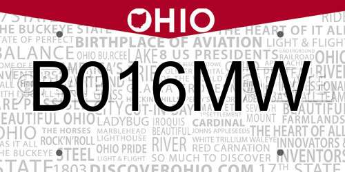 B016MW Ohio License Plate