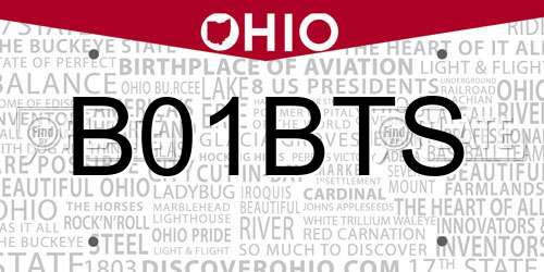 B01BTS Ohio License Plate