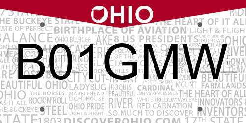 B01GMW Ohio License Plate