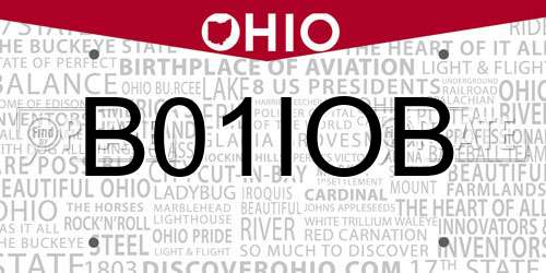 B01IOB Ohio License Plate