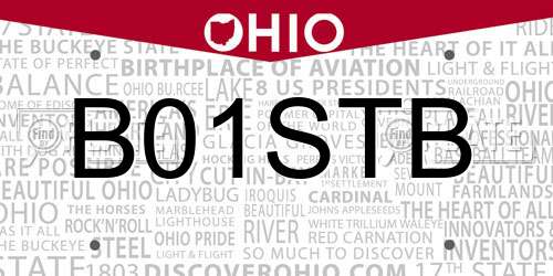 B01STB Ohio License Plate