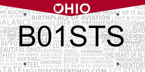 B01STS Ohio License Plate