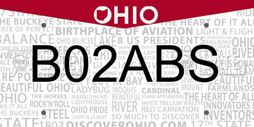 B02ABS Ohio License Plate