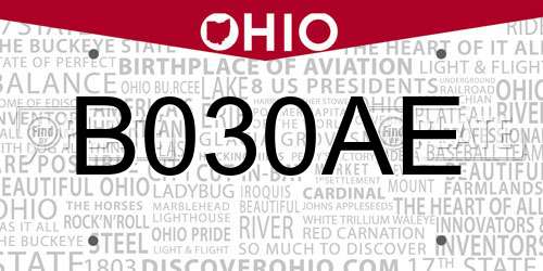 B030AE Ohio License Plate
