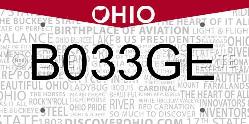 B033GE Ohio License Plate